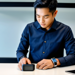 **

"A professional Malaysian man in a modest, smart-casual outfit (long-sleeved shirt and trousers), wearing a Samsung Galaxy Watch 5, standing in a modern Kuala Lumpur office. He is checking notifications on his watch.  Fully clothed, appropriate attire, safe for work, perfect anatomy, natural proportions, professional environment, high quality, family-friendly."

**
