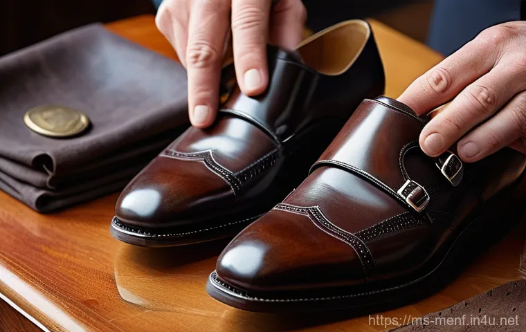 남성 정장 구두 선택법 - **A stylish man, seen from the waist down, confidently striding. He is wearing dark brown open-laced... 남성 정장 구두 선택법 - **A stylish man, seen from the waist down, confidently striding. He is wearing dark brown open-laced...