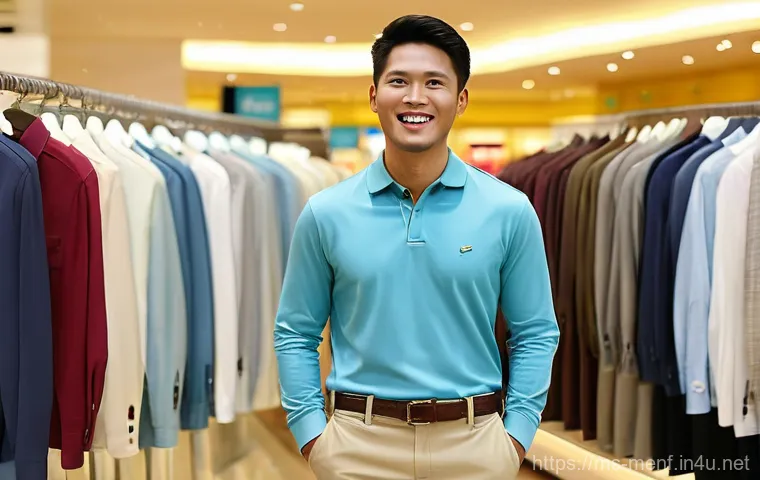 남성 의류 할인 정보 - **Prompt:** "A sophisticated Malaysian man, in his mid-30s, stands confidently in a chic, minimalist...