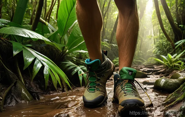 남성용 하이킹 부츠 추천 - **Prompt:** A male hiker, dressed in appropriate outdoor attire including a quick-dry t-shirt, hikin...